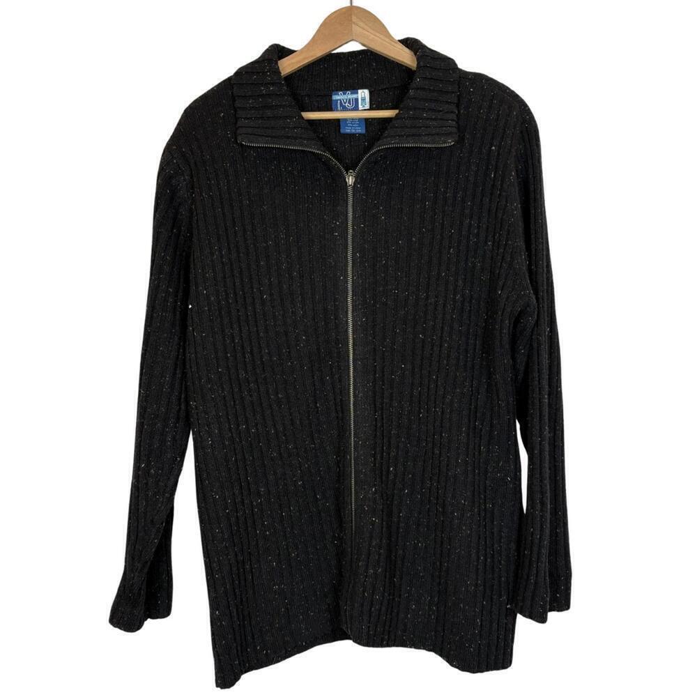Venezia Jeans Wool Blend Black Speckled Knit Zip Sweater Size: 18/20